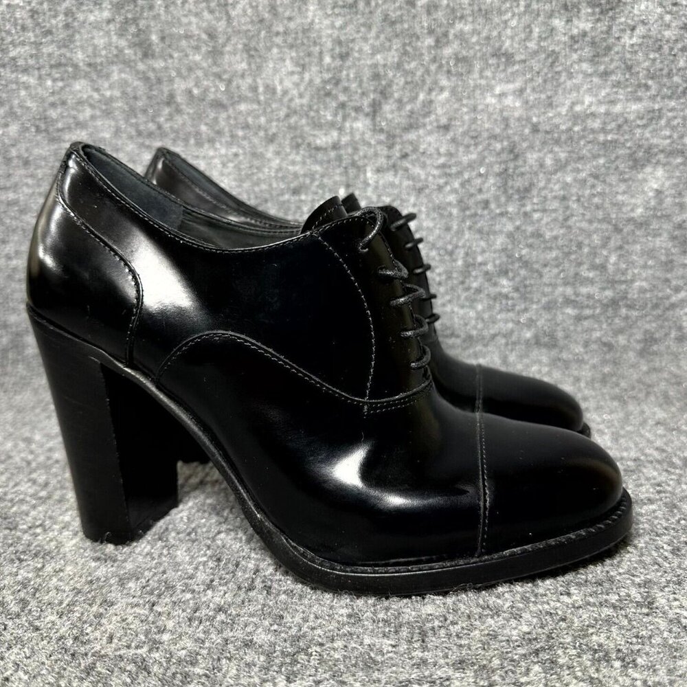 Church's Women's US 4.5 Boots Black Leather Lace-Up Cap-Toe High Heel Shoes